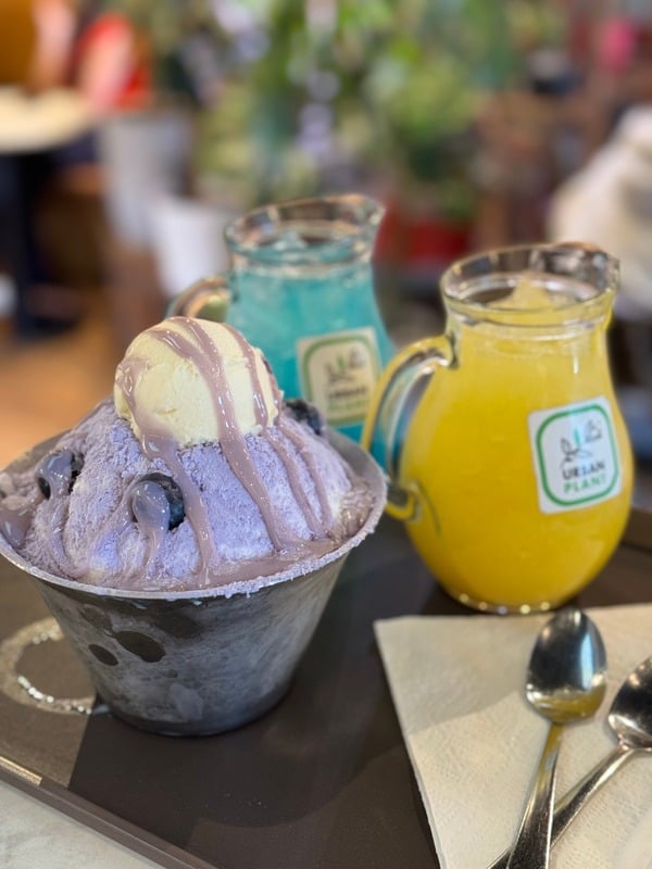 Taro bingsu with fruit drinks